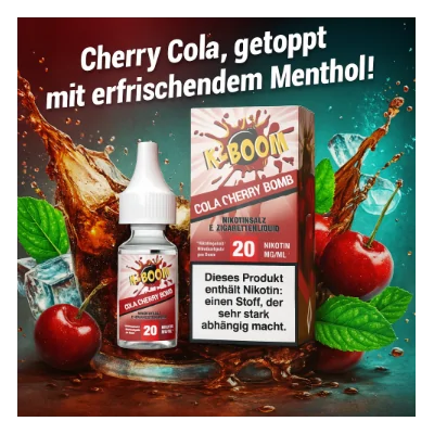 10 ml - K-Boom Nikotinsalz - Cola Cherry Bomb 20mgK-BOOMCola Cherry Bomb - NikotinsalzEine leckere Mischung aus Cherry Coke und Himbeerlimonade!Aroma:&nbsp;Cola, Kirsche, HimbeerlimonadeNikotinmenge: 20mg NikotinsalzInhalt: 10 ml Liquid für E-ZigarettenInhaltsstoffe: pflanzliches Glycerin, Propylenglykol, Nikotinsalz&nbsp;10912K-Boom5,90&nbsp;CHFsmoke-shop.ch5,90&nbsp;CHF