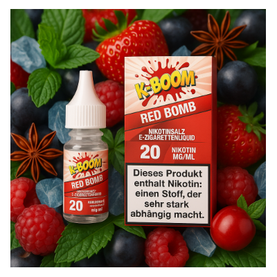 10 ml - K-Boom Nikotinsalz - Red Bomb 20mgK-BOOMRed Bomb - NikotinsalzDer perfekte Mix aus roten Früchten, Trauben, Eukalyptus und Anis, getoppt mit erfrischendem Menthol!Aroma: rote Früchte, Trauben, Eukalyptus, Anis, MentholNikotinmenge: 20mg NikotinsalzInhalt: 10 ml Liquid für E-ZigarettenInhaltsstoffe: pflanzliches Glycerin, Propylenglykol, Nikotinsalz10915K-Boom5,90 CHFsmoke-shop.ch5,90 CHF 10 ml - K-Boom Nikotinsalz - Red Bomb 20mgK-BOOMRed Bomb - NikotinsalzDer perfekte Mix aus roten Früchten, Trauben, Eukalyptus und Anis, getoppt mit erfrischendem Menthol!Aroma: rote Früchte, Trauben, Eukalyptus, Anis, MentholNikotinmenge: 20mg NikotinsalzInhalt: 10 ml Liquid für E-ZigarettenInhaltsstoffe: pflanzliches Glycerin, Propylenglykol, Nikotinsalz10915K-Boom5,90 CHFsmoke-shop.ch5,90 CHF