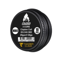Fused Clapton Coils Ni80 0.38 Ohm (10pcs) - Thunder Cloud x Mike VapesFused Clapton Coils Ni80 0.38 Ohm (10pcs) - Thunder Cloud x Mike VapesVormontierte Ni80-Coils, die perfekt für den Blaze Solo 2 RTA geeignet sind.3-Core Clapton: 29G×3+38G.5 Umdrehungen auf einer 3.5mmØ Achse.Wert von 0.38Ω bei Single Coil.Verkauft in Schachteln mit 10Stk.16819Thunder Cloud x EL MONO VAPEADO R11,90 CHFsmoke-shop.ch11,90 CHF