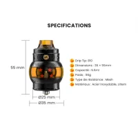 Dragon Ball Sub-Ohm - Fumytech - Fertigcoil-Verdampfer 25mmFumytech überarbeitet seinen legendären Dragon Ball, einen einzigartigen Sub-Ohm-Clearomizer, der ikonisches Design und beeindruckende Leistung vereint!Hervorragendes Fassungsvermögen von 5,5 ml.Einfaches und sauberes Befüllen von oben durch eine Viertelumdrehung.Mesh-Widerstände garantieren eine hervorragende Geschmacksentfaltung und eine hohe Dampfproduktion (0,15, 0,20, 0,30 und 0,40 Ω im Lieferumfang enthalten).Schnelles und effizientes System zum Austausch der „Plug-and-Vape”-Widerstände.Kompatibel mit den Widerständen der FTC-Serie.Präzise einstellbarer Top-Airflow, auslaufsicher, perfekt für DL-Züge.Austauschbares 810er Drip Tip.Robuste Konstruktion aus Edelstahl und Ultem.Durchmesser von 25 mm, sodass er mit einer Vielzahl von Boxen und Mods bündig abschließt.Lieferumfang 1 x Clearomizer Dragon Ball Sub-Ohm1 x Mesh-Widerstand 0,15 Ohm1 x Mesh-Widerstand 0,20 Ohm1 x Mesh-Widerstand 0,30 Ohm (vorinstalliert)1 x Mesh-Widerstand 0,40 Ohm2 x Drip Tip 8101 x Set Silikondichtungen1 x BedienungsanleitungEigenschaften Abmessungen: 55,0 x 35,0 mmØ (25,0 mmØ Basis) Gewicht: 96 gMaterialien: Edelstahl, UltemFassungsvermögen: 5,5 mlBefüllung: Von obenMesh-WiderständeEinstellbarer oberer LuftstromAuslaufsicher16865Fumytech49,90 CHFsmoke-shop.ch49,90 CHF