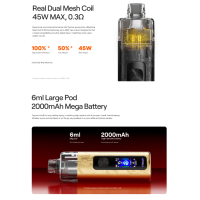 Pack Pod Typhos MTL/RDL - Uwell - 6 ml - 2000 mAh - USB C - 45 WattKraft, Kompaktheit und Leistung sind die Schlagworte, die den Typhos Pod von Uwell perfekt definieren.Eingebauter 2000mAh-Akku mit hoher Leistungsdichte, der über USB-C (Kabel nicht enthalten) schnell mit 2A aufgeladen werden kann.Einstellbare Leistung bis zu 45 Watt.Zwei Nutzungsmodi: Storm (starker Hit) und Waves (sanfte Aromen).Fassungsvermögen von 6ml und Befüllung von der Seite.In die Kartusche integrierter Dual Mesh-Widerstand in 3 Werten erhältlich: 0,3 (45W), 0,6 (25W) oder 0,8 Ohm (18W).Kompatibel mit den Patronen der Typhos-Serie.Einstellbare Airflow perfekt für MTL- bis DL-Züge.CoreShield Technologie gegen Auslaufen.Klares, gut lesbares 1,05" HD TFT-Display mit mehreren auswählbaren Themen.Aktivierung per Knopfdruck oder automatisch durch Inhalation.16873Uwell 32,00 CHFsmoke-shop.ch32,00 CHF