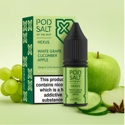 10 ml POD SALT FUSION - White Grape Cucumber - Nikotinsalz Liquid10 ml POD SALT FUSION - White Grape Cucumber -10 mg - Nikotinsalz Liquid...Geschmack:Es kommt eine köstliche und angenehm frische Mischung für den täglichen Vaping. Beim Einatmen geniesst du eine Mischung aus süssen weissen Trauben und Äpfeln, während du beim Ausatmen von Noten frischer und knackiger Gurke begleitet wirst.50% | VG / PGInhalt: 10 mlNikotingehalt: 10mg oder  20 mgMischverhältnis: 50% PG / 50% VGInhaltstoffe: Propylenglykol, pflanzliches Glyzerin, Aromen, Nikotin 14237Pod Salt - Nikotinsaltz6,90 CHFsmoke-shop.ch6,90 CHF