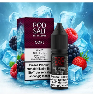 Pod Salt - ICE - Mixed Berries Ice 10ml - 20mg NikotinsalzPod Salt - ICE - Mixed Berries Ice 10ml - 20mg Nikotinsalz Dieses Liquid aus Grossbritannien ergibt, dank des Nikotinsalzes einen weichen Dampf mit einem leckeren kühlem Aroma nach gemischten Beeren- Geschmacksprofil: Ice, Beerig- Inhalt: 10ml- Nikotinstärke: 20mg- Mischungsverhältnis: 50VG/50PG- Empfohlen zur Verwendung mit: XROS Nano, Drag Q, Caliburn A2S (Podsysteme)Für das beste Pod Salt-Erlebnis empfehlen wir den MTL-Stil und jedes Gerät mit niedriger Wattzahl (10-20 Watt), mittlerem bis engem Zug und einem Widerstand von 0,8-1,2 Ohm.Mit einem Nikotingehalt von 20mg/ml ist wenig Dampf erforderlich um den Nikotinbedarf zu befriedigen. Das Nikotinsalz ermöglicht einen viel sanfteren Throat Hit als regulär. Diese Kombination ist optimal für Podsystem und MTL-Verdampfer!Pod Salt repliziert die in Tabakblättern natürlich vorkommenden Nikotinsalze, um ein perfekt glattes Erlebnis mit minimaler Rachenreizung zu erzielen. Mit Nikotinsalzen wird das Nikotin schneller absorbiert und bleibt länger erhalten, um ein höheres Maß an Zufriedenheit zu erzielen als mit herkömmlichen Nikotin-E-Flüssigkeiten.Diese Kombination von Faktoren hilft mehr Rauchern beim Übergang vom Tabakkonsum, und auch viele derzeitige Vaper stellen den Wechsel ein. Stealth-Vaping war noch nie einfacher oder befriedigender.Inhalt: 10 mlNikotingehalt: 20 mgMischverhältnis: 50% PG / 50% VGInhaltstoffe: Propylenglykol, pflanzliches Glyzerin, Aromen, Nikotin16117Pod Salt - Nikotinsaltz6,90 CHFsmoke-shop.ch6,90 CHF