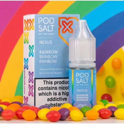 Pod Salt Fusion - Nexus Rainbow Rainbow Rainbow Nic Salt 10ml - 20mgTreten Sie ein in die Welt des Regenbogens und probieren Sie das gesamte Spektrum an süßen Geschmacksrichtungen, inspiriert von beliebten Süssigkeiten. Ein verlockender Nexus aus süss und spritzig mit fruchtigen Noten.- Geschmacksprofil: Süssigkeiten- Inhalt: 10ml- Nikotinstärke: 5mg / 10mg / 20mg- Mischungsverhältnis: 50VG/50PGFür das beste Pod Salt-Erlebnis empfehlen wir den MTL-Stil und jedes Gerät mit niedriger Wattzahl (10-20 Watt), mittlerem bis engem Zug und einem Widerstand von 0,8-1,2 Ohm.Pod Salt Nexus Rainbow Rainbow Rainbow Nic Salt 10ml - 20mg13411Pod Salt - Nikotinsaltz6,90&nbsp;CHFsmoke-shop.ch6,90&nbsp;CHF