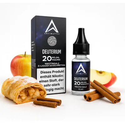 Antimatter - Deuterium - 10ml - 20mg/ml (Nikotinsalz)Lieferumfang: 1x Antimatter - Deuterium - 10ml - 20mg/ml (Nikotinsalz)GeschmackFrischer Apfelstrudel mit Zimt. Liquidtyp:FertigliquidHerkunft:DeutschlandFlasche:PET Flasche mit Tropfaufsatz und kindersicherem Verschluss 10ml PET Flasche 12701Antimatter5,00 CHFsmoke-shop.ch5,00 CHF Antimatter - Deuterium - 10ml - 20mg/ml (Nikotinsalz)Lieferumfang: 1x Antimatter - Deuterium - 10ml - 20mg/ml (Nikotinsalz)GeschmackFrischer Apfelstrudel mit Zimt. Liquidtyp:FertigliquidHerkunft:DeutschlandFlasche:PET Flasche mit Tropfaufsatz und kindersicherem Verschluss 10ml PET Flasche 12701Antimatter5,00 CHFsmoke-shop.ch5,00 CHF