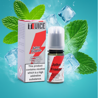 10ml John Freeze (Fertigliquid) von T-Juice - 0 mg Nikotin-Lieferumfang: 10ml John Freeze (Fertigliquid) von T-Juice TPD 2 ReadyGeschmack;Komplexität und Leistung von Spearmint und Pfefferminz, kombiniert mit reinem Menthol Hit.Auswählbar mit 0mg oder 3 mg Nikotin 6798t-juice logo1,50 CHFsmoke-shop.ch1,50 CHF