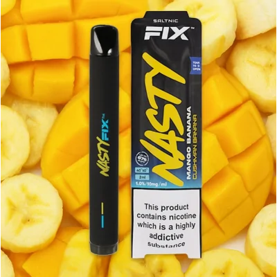 Nasty Juice Salt Nic Fix Version 2 Cushman Banana - Mango Banane - 20mgNasty Juice Salt Nic Fix Version 2 Cushman Banana - Mango Banane 2ml - 20mg (nicht aufladbar)Nasty Juice Fix ist ein Einweg-Pen, der entwickelt wurde, um sicherzustellen, dass jeder die gleichen Nasty Juice-Aromen auf die einfachste Weise genießen kann.&nbsp; Der Nasty Fix Bar bietet dem Benutzer ein unkompliziertes und einfaches Verdampferlebnis.Nasty Juice Fix Salt Nic Fix Mango Banana- Cushman Banana e-liquid vereint zwei beliebte tropische Fruchtaromen und verleiht ihnen einen kühlen Abgang. Der süße und reife Geschmack von Mango und Banane kommt direkt durch, mit wenig Minze, die eine extra weiche Note hinzufügt.Nasty Juice Fix Disposable Pod System ist eine fantastische Pod-Marke, die ein Konzentrationsverhältnis von 40% VG (Vegetable Glycerine) und 60% Mixed PG (Propylene Glycol) hochwertige Lebensmittel-Aromen und Salt Nikotin bietet. Ein Gerät für MTL (Mouth To Lung) vaping!NASTY FIX EINWEG VAPE POD EIGENSCHAFTEN:- Kompakt &amp; leicht- Problemlos &amp; einfach zu benutzen- Gleicher großartiger Geschmack und Zufriedenheit- Bequem und stilvoll- 2% (20mg)/1%(10mg) Nikotinstärke- Angetrieben von einer 700mAh Batterie- Enthält 2ml Nasty Salts e-Flüssigkeit- Liefert ca. 675 ZügeEnthält:Nasty Fix Mango Banane- Cushman Banane Einweg-Vape-GerätEinweggerät , nicht aufladbar nicht auffüllbar11761Nasty Juice4,80&nbsp;CHFsmoke-shop.ch4,80&nbsp;CHF
