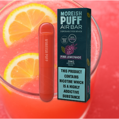 Moreish Puff Air Bar Disposable Pod Device - Pink Lemonade 20mg 2mlMoreish Puff Air Bar Disposable Pod Device - Pink Lemonade 20mg 2ml - Einweg ZigaretteGefüllt mit köstlichen Himbeeren, die Ihnen einen süßen und säuerlichen Geschmack geben, aber auch mit einem Spritzer erfrischend leckerer Limonade zum Abschluss. Pink Lemonade Einweggerät: 20mg Nik-Salz Bis zu 575 Züge mit unglaublichem Geschmack. Erstaunliche Qualität.45% | 55% VG / PG- 20mg Nikotin- Größe (mm): 10,3 x 18 x 106- Batteriekapazität: 350mAh- Saftkapazität: 2ml- Widerstand: 1.8ohm- Spannung: 3.7V- Gewicht: 20g- Züge: ca 500  Nicht aufladbar /Einweg E-zigarette / E-Shisha 11310Moreish Puff UK Liquids4,10 CHFsmoke-shop.ch4,10 CHF
