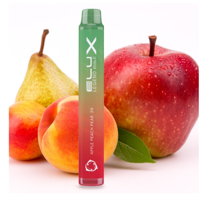 Gratis - ab einer 10 CHF Bestellung - Apple Peach Pear Disposable Vape by Elux Legend Mini 2 - 2%Apple Peach Pear Disposable Vape von Elux Legend Mini 2 vereint die Symphonie von süßen Apfel-, saftigen Pfirsich- und knackigen Birnennoten, umhüllt von einer subtilen Abkühlung durch Eis. Es ist ein köstlicher Cocktail aus essentiellen Obstsorten, der mit jedem Zug ein belebendes und zugleich sanftes Gefühl vermittelt.Treten Sie ein in das Reich des außergewöhnlichen Dampfens mit dem Elux Legend Mini 2. Dieses kompakte Einweg-Vape-Kit liefert bis zu 600 Züge, angetrieben von einem robusten 550mAh-Akku. Die inhalationsaktivierte Funktion, gepaart mit der innovativen Mesh Coil Technologie, verspricht ein müheloses, sanftes und konsistentes Dampferlebnis.15729ELUX0,00 CHFsmoke-shop.ch0,00 CHF