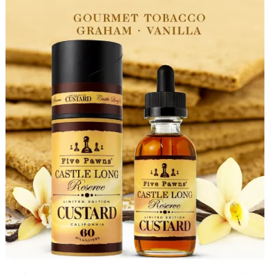 Five Pawns - Castle Long Reserve - Custard 5Oml Omg ShortfillFive Pawns - Castle Long Reserve - Custard 5Oml Omg ShortfillGönnen Sie sich die reiche, samtige Dekadenz der Castle Long Reserve Custard Edition von Five Pawns. Diese luxuriöse Mischung hebt das zeitlose Castle Long-Profil mit einer cremigen Verschmelzung von Vanillepudding und Graham hervor und verleiht jedem Inhalieren eine warme, dessertinspirierte Dimension. Perfekt ausbalanciert mit sanftem Bourbon, gerösteter Kokosnuss und gerösteten Mandelnoten, bietet diese Edition ein anspruchsvolles und beruhigendes Dampferlebnis.Egal, ob Sie ein Castle Long-Fan oder ein Neuling sind, diese Custard Edition bietet eine frische, genussvolle Variante eines geliebten Klassikers. Gönnen Sie sich die ultimative Verschmelzung von cremigen, nussigen und süßen Aromen.50PG/50VG-MischungHersteller Five PawnsSortiment OriginalLand USAGeschmack : Gourmet, VanillePG/VG-Verhältnis 50/50 BlendVerpackung 50ml GlasflascheFüllmenge: 50ml16245Five Pawns Signature vapor Liquids California29,90 CHFsmoke-shop.ch29,90 CHF