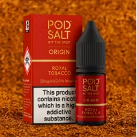 Pod Salt Fusion - Origin - Royal Tobacco 10ml - 20 mgPod Salt Origin Royal Tobacco 20mg Nikotin 30ml erweckt mit seinem tiefen, gut gerösteten Geschmack die Essenz des Mid-West-Rolling Tabaks zum Leben. Mild, aber reichlich befriedigend, ist dieses Liquid durch einen subtilen Hauch von süsser Vanille erhöht, wodurch eine glatte und genussvolle vaping Erfahrung. Perfekt für diejenigen, die einen raffinierten und klassischen Tabakgeschmack suchen.- Geschmacksprofil: Tabak, Vanille- Inhalt: 10ml- Nikotinstärke: 20mg- Mischungsverhältnis: 50VG/50PGFür das beste Pod Salt-Erlebnis empfehlen wir den MTL-Stil und jedes Gerät mit niedriger Wattzahl (10-20 Watt), mittlerem bis engem Zug und einem Widerstand von 0,8-1,2 Ohm.Pod Salt Origin - Royal Tobacco 10ml - 20mgInhalt: 10 mlNikotingehalt: 20 mgMischverhältnis: 50% PG / 50% VGInhaltstoffe: Propylenglykol, pflanzliches Glyzerin, Aromen, Nikotin13404Pod Salt - Nikotinsaltz6,90 CHFsmoke-shop.ch6,90 CHF