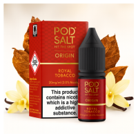 Pod Salt Fusion - Origin - Royal Tobacco 10ml - 20 mgPod Salt Origin Royal Tobacco 20mg Nikotin 30ml erweckt mit seinem tiefen, gut gerösteten Geschmack die Essenz des Mid-West-Rolling Tabaks zum Leben. Mild, aber reichlich befriedigend, ist dieses Liquid durch einen subtilen Hauch von süßer Vanille erhöht, wodurch eine glatte und genussvolle vaping Erfahrung. Perfekt für diejenigen, die einen raffinierten und klassischen Tabakgeschmack suchen.- Geschmacksprofil: Tabak, Vanille- Inhalt: 10ml- Nikotinstärke: 20mg- Mischungsverhältnis: 50VG/50PGFür das beste Pod Salt-Erlebnis empfehlen wir den MTL-Stil und jedes Gerät mit niedriger Wattzahl (10-20 Watt), mittlerem bis engem Zug und einem Widerstand von 0,8-1,2 Ohm.Pod Salt Origin - Royal Tobacco 10ml - 20mgInhalt: 10 mlNikotingehalt: 20 mgMischverhältnis: 50% PG / 50% VGInhaltstoffe: Propylenglykol, pflanzliches Glyzerin, Aromen, Nikotin13404Pod Salt - Nikotinsaltz6,90 CHFsmoke-shop.ch6,90 CHF