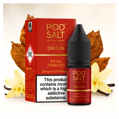 Pod Salt Fusion - Origin - Royal Tobacco 10ml - 20 mgPod Salt Origin Royal Tobacco 20mg Nikotin 30ml erweckt mit seinem tiefen, gut gerösteten Geschmack die Essenz des Mid-West-Rolling Tabaks zum Leben. Mild, aber reichlich befriedigend, ist dieses Liquid durch einen subtilen Hauch von süsser Vanille erhöht, wodurch eine glatte und genussvolle vaping Erfahrung. Perfekt für diejenigen, die einen raffinierten und klassischen Tabakgeschmack suchen.- Geschmacksprofil: Tabak, Vanille- Inhalt: 10ml- Nikotinstärke: 20mg- Mischungsverhältnis: 50VG/50PGFür das beste Pod Salt-Erlebnis empfehlen wir den MTL-Stil und jedes Gerät mit niedriger Wattzahl (10-20 Watt), mittlerem bis engem Zug und einem Widerstand von 0,8-1,2 Ohm.Pod Salt Origin - Royal Tobacco 10ml - 20mgInhalt: 10 mlNikotingehalt: 20 mgMischverhältnis: 50% PG / 50% VGInhaltstoffe: Propylenglykol, pflanzliches Glyzerin, Aromen, Nikotin13404Pod Salt - Nikotinsaltz6,90 CHFsmoke-shop.ch6,90 CHF