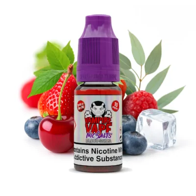 Vampire Vape Nic Salt - Blood Sukka - 10ml - 20mgLieferumfang: 1x Vampire Vape Nic Salt - Blood Sukka - 10ml - 20mgBlood Sukka ist eine reife Mischung aus saftigen Kirschen, Sommerbeeren und frischen roten Früchten. Diese kräftig schmeckende Mischung wurde mit dem süßen Geschmack von Eukalyptus und starkem Anis verfeinert. Die fruchtige Mischung wird durch einen Mentholschub ergänzt, der bei jedem Zug einen kräftigen Rachenstoß verursacht.Blood Sukka Nic Salts sind in 10mg und 20mg in 10ml Flaschen mit einer 50VG/50PG Mischung erhältlich.13771Vampire Vape5,40 CHFsmoke-shop.ch5,40 CHF