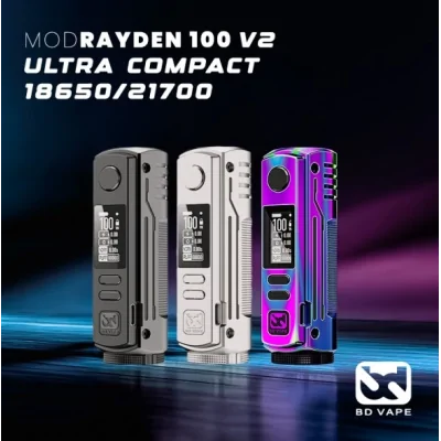 Box Mod Rayden 100 V2 - BD Vape 18650/21700 100 Watt Version 2.0Kompakt, leistungsstark, ergonomisch ... Drei Worte, die den Mod Rayden 100 perfekt beschreiben!Das Design aus einer Legierung verleiht ihm eine hohe Robustheit.Vorbildliche Handhabung und Verarbeitung.Funktioniert mit einem Akku 18650/21700 (nicht im Lieferumfang enthalten).Leistung einstellbar bis maximal 100 Watt.XT ULTRA 1.3-Chipsatz (neuer, verbesserter Chipsatz) mit anpassbaren Farben.Ein-/Aus-Schalter zum einfachen Ein- und Ausschalten des Rayden Mods. Die Änderungen der Version 2.0!+20 % Reaktionsfähigkeit im Vergleich zu V1.5.Hochwertige Verarbeitung mit kratzfester Beschichtung für außergewöhnliche Langlebigkeit.Neue Akku-Klappe, die jegliches Risiko von Überhitzung und Kurzschlüssen ausschließt.Überarbeitete Tasten für optimale Empfindlichkeit.2 Jahre Garantie auf das Produkt.16069BD Vape78,00 CHFsmoke-shop.ch78,00 CHF