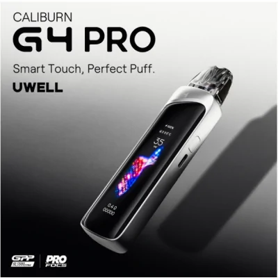 Pod Caliburn G4 PRO - Uwell - 1800 mAh - USB C - 3 ml - vers. FarbenNoch nie hat ein Pod seinen Namen so sehr verdient: Hier ist der Caliburn G4 in seiner Pro-Version.Integrierter 1800-mAh-Akku mit hoher Dichte, der sich über USB-C (Kabel nicht im Lieferumfang enthalten) schnell mit 2,5 A aufladen lässt.Leistung einstellbar bis zu 35 Watt.3 Betriebsmodi: Storm, Waves und Custom.3 ml Fassungsvermögen und seitliche Befüllung.In die Kartusche integrierter Mesh-Widerstand.Kompatibel mit den Kartuschen der Caliburn GPP-Serie.Einstellbarer Airflow, perfekt für MTL- bis RDL-Züge.Pro-Focs 4.0-Technologie für optimale Geschmacksentfaltung.U²-Technologie gegen Auslaufen.Hervorragender, bruchsicherer 2,51-Zoll-Touchscreen.6 austauschbare Designs: 3 verfügbar und 3 freischaltbar.8 wählbare Sprachen und Möglichkeit, den Pod umzubenennen.Aktivierung per Knopfdruck oder automatisch durch Inhalieren.16982Uwell 32,00 CHFsmoke-shop.ch32,00 CHF