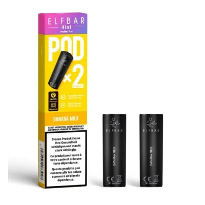 ElfBar 4in1 - 2x Nachfüll Pods - vers. Auswahl - 20mg - PatroneEntdecke Elfbar: 4in1 Pod Banana Milk! Sanfter Mix aus reifen Bananen und Milch, mit 20mg Salz für zeitlosen Genuss. Verschiedene Geschmacksrichtungen20mg Nikotin Verleihe deinem Dampferlebnis frischen Wind. Mit den Elfbar 4in1 Pods (20mg | 2er Pack) hast du jederzeit aromatische Vielfalt parat. Jeder Pod ist vorbefüllt mit 2ml hochwertigem Nikotinsalz-Liquid und bietet dir bis zu 800 Züge voller Geschmack. Die Pods sind perfekt abgestimmt auf dein Elfbar 4in1 Starter Kit und lassen sich spielend leicht einsetzen. Ob du lieber fruchtig, cremig oder eiskalt dampfst, mit insgesamt 12 intensiven Geschmacksrichtungen hast du die volle Kontrolle über dein individuelles Vape-Erlebnis.Dank dem integrierten 1.2 Ohm Mesh Coil erlebst du ein authentisches MTL-Gefühl mit dichten Dampfwolken und sattem Aroma, wie du es von Elfbar gewohnt bist. Der Wechsel ist super einfach: altes Pod raus, neues Pod rein, Lieblingsgeschmack auswählen - und fertig! Perfekt für alle, die sich nicht entscheiden können und gerne regelmässig wechseln.Ob du deine Lieblingssorte nachkaufen oder etwas Neues ausprobieren möchtest, mit den Elfbar 4in1 Refill Pods bist du bestens versorgt. Hol dir jetzt deine Lieblingsgeschmäcker in praktischen 2er-Packs und mach dein 4in1 Vape Kit wieder startklar! Die Pods haben ein Tankvolumen von 2ml und enthalten 20mg Salz-Nikotin. Sie ermöglichen 600-800 Züge pro Pod und bieten 12 leckere Aromen zur Auswahl. Sie sind einfach zu handhaben und schnell zu wechseln. Darüber hinaus sind sie mit dem Elfbar 4in1 Starter Kit kompatibel.1 x Elfbar 4in1 Pod - 20mg I 2er PackErsatzkartuschen für das Elfbar 4 in 1 Kit17001Elf Bar - Disposable Pods10,50 CHFsmoke-shop.ch10,50 CHF