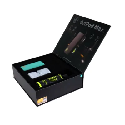 Gift Box Kit DotPod Max Gunmetal - 5ml 2100mAh - Geschenksbox - mit 100ml Dotmod LiquidHervorragendes Geschenkset mit einem DotPod Max Kit und einer 100 ml Dotmod E-Flüssigkeit.Leistung und Kraft sind zwei Begriffe, die den DotPod Max von DotMod perfekt beschreiben.Integrierter 2100-mAh-Akku, der sich über USB-C mit 2 A schnell aufladen lässt.Einstellbare Leistung von 5 bis maximal 60 Watt.Kartusche mit einem Fassungsvermögen von 5 ml, von oben befüllbar.Kompatibel mit Kartuschen mit integrierten Spulen (0,6/1,0 Ohm).Sehr präzise einstellbarer Luftstrom, perfekt für MTL- bis DTL-Zug.Klares und gut lesbares 0,69-Zoll-OLED-Display.Aktivierung per Knopfdruck oder automatisch durch Inhalation.Leere Kartuschen kompatibel mit allen DotCoil-Spulen (0,3/0,7/0,9 Ohm).Lieferumfang1 x DotPod Max Pod1 x DotPod Max 0.4Ω Cartridge1 x DotPod Max 0.6Ω Cartridge1 x Dotmod E-liquid 100mlEigenschaftenBattery : Built-in 2100mAhCapacity : 5ml cartridgeRefilling : Top-fillAirflow : Adjustable MTL/DTLMax Power : 60WLiquid Geschmack Zufällig aus Dotmod 100ml Reihne17004Dotmod49,90 CHFsmoke-shop.ch49,90 CHF Gift Box Kit DotPod Max Gunmetal - 5ml 2100mAh - Geschenksbox - mit 100ml Dotmod LiquidHervorragendes Geschenkset mit einem DotPod Max Kit und einer 100 ml Dotmod E-Flüssigkeit.Leistung und Kraft sind zwei Begriffe, die den DotPod Max von DotMod perfekt beschreiben.Integrierter 2100-mAh-Akku, der sich über USB-C mit 2 A schnell aufladen lässt.Einstellbare Leistung von 5 bis maximal 60 Watt.Kartusche mit einem Fassungsvermögen von 5 ml, von oben befüllbar.Kompatibel mit Kartuschen mit integrierten Spulen (0,6/1,0 Ohm).Sehr präzise einstellbarer Luftstrom, perfekt für MTL- bis DTL-Zug.Klares und gut lesbares 0,69-Zoll-OLED-Display.Aktivierung per Knopfdruck oder automatisch durch Inhalation.Leere Kartuschen kompatibel mit allen DotCoil-Spulen (0,3/0,7/0,9 Ohm).Lieferumfang1 x DotPod Max Pod1 x DotPod Max 0.4Ω Cartridge1 x DotPod Max 0.6Ω Cartridge1 x Dotmod E-liquid 100mlEigenschaftenBattery : Built-in 2100mAhCapacity : 5ml cartridgeRefilling : Top-fillAirflow : Adjustable MTL/DTLMax Power : 60WLiquid Geschmack Zufällig aus Dotmod 100ml Reihne17004Dotmod49,90 CHFsmoke-shop.ch49,90 CHF