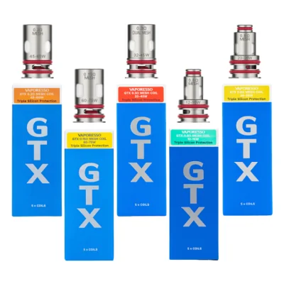 5x GTX Coils (V2 Mesh/ V4 Dual Mesh) Verdampferköpfe Vaporesso vers. OhmLieferumfang: 5x GTX Coil für PM80 Ersatzverdampferköpfe / Pod von Vaporesso 0.3 OhmDie passenden GTX (Ersatz) Coils zum Target PM80 Pod Kit von Vaporesso sind als GTX 0.2 Ohm Mesh (45 bis 60 Watt) und GTX 0.3 Ohm Mesh (32 bis 45 Watt) verfügbar.Wechseln lassen sich die Coils von Unten durch herausziehen.Kompatible Geräte:  ARGET PM80, TARGET PM80 SE, GEN NANO, SWAG PX80, Luxe PM40, Luxe 80 , Luxe 80S, GTX GO 40, GTX GO 80, Gen NANO, GTX ONE, Target 809113Vaporesso10,40 CHFsmoke-shop.ch10,40 CHF