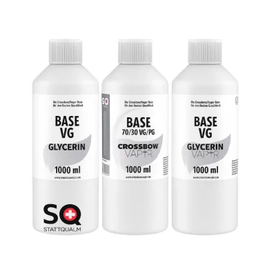Crossbow Vapor Base - PG/VG - 1 Liter - verschiedene Mischverhältnisse - PG/VGLieferumfang:Crossbow Vapor Base - PG/VG - 1 Liter - verschiedene Mischverhältnisse - PG/VG Die Base von Crossbow Vapor (StattQualm) besteht aus pflanzlichem Glycerin VG (Reinheit: 99,9%) ohne Wasserzusatz sowie aus Propyleneglykol PG. Hergestellt unter höchsten Qualitätsanforderungen.Nutzen Sie die Base für das Auffüllen der Shortfill Liquids oder als zum selber mischen mit Aromen.Sämtliche Rohstoffe sind in Arzneibuchqualität (PH EUR7 Qualität).Inhalt 1000mlVers. Mischverhältnisse auswählbar8786Crossbow Vapor Squape18,90 CHFsmoke-shop.ch18,90 CHF