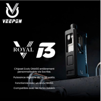 Mod Royal V i3 - DNA60 - Veepon - 60 Watt - DotAIO Tank kompatibelDer Royal V I3 von Veepon ist ein anpassbarer, leistungsstarker und kompakter Mod, den Sie sich nicht entgehen lassen sollten.Funktioniert mit einem 18650-Akku (nicht im Lieferumfang enthalten).Evolv DNA60-Chipsatz, vollständig anpassbar über Escribe.Leistung einstellbar von 1 bis 60 Watt.Kompatibel mit DotAIO-Tanks.Innovatives Ohm-Checker-System direkt in das Gehäuse des Mods integriert, perfekt zum Einlaufen der Coils.Seitenteile, Frontblende und Tasten austauschbar.Robustes Gehäuse und Seitenteile aus eloxiertem Aluminium.Kompatibel mit 510er Drip Tips.Kompaktes Format und ergonomisches Design.Klares und gut lesbares DNA60-Display.17220VEEPON - Tita159,90 CHFsmoke-shop.ch159,90 CHF