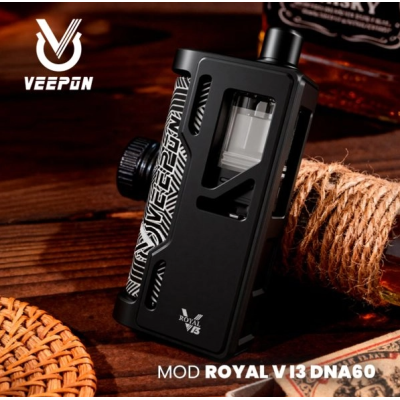 Mod Royal V i3 - DNA60 - Veepon - 60 Watt - DotAIO Tank kompatibelDer Royal V I3 von Veepon ist ein anpassbarer, leistungsstarker und kompakter Mod, den Sie sich nicht entgehen lassen sollten.Funktioniert mit einem 18650-Akku (nicht im Lieferumfang enthalten).Evolv DNA60-Chipsatz, vollständig anpassbar über Escribe.Leistung einstellbar von 1 bis 60 Watt.Kompatibel mit DotAIO-Tanks.Innovatives Ohm-Checker-System direkt in das Gehäuse des Mods integriert, perfekt zum Einlaufen der Coils.Seitenteile, Frontblende und Tasten austauschbar.Robustes Gehäuse und Seitenteile aus eloxiertem Aluminium.Kompatibel mit 510er Drip Tips.Kompaktes Format und ergonomisches Design.Klares und gut lesbares DNA60-Display.17220VEEPON - Tita159,90 CHFsmoke-shop.ch159,90 CHF