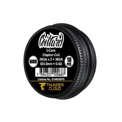 3-Core Clapton Coils Ni80 0.4/0.35 (10 Stück) - Thunder Cloud x Coilturd3-Core Clapton Coils Ni80 0.4Ω (10pcs) - Thunder Cloud x Coilturd 3-Core clapton coils&nbsp;prémontés en&nbsp;Ni80, parfaits pour le&nbsp;AN RTA.28Gx3/36G.5 tours&nbsp;sur un axe&nbsp;de&nbsp;3.5mm.Valeur de oder 0.35 / 0.4ohm auswählbar en single coil.Vendus par&nbsp;pack de 10pcs.17615Thunder Cloud x EL9,90&nbsp;CHFsmoke-shop.ch9,90&nbsp;CHF