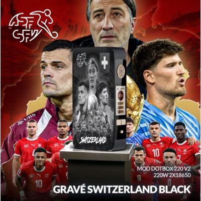 Mod dotBox 220 V2 220W 2x18650 Gravé Suisse Black - DotmodAuf Vorbestellung - Lieferung wegen Gravur ca. 7 Tage wartezeit.&nbsp;Dotmod präsentiert eine brandneue Version der dotBox, die mit einer wunderschönen Gravur verziert ist.Dotmod präsentiert die dotBox 220 V2, einen leistungsstarken Mod mit edlem Design.Betrieb mit zwei 18650‑Akkus (nicht im Lieferumfang enthalten).Einstellbare Leistung von 5 bis 220 Watt.7 Nutzungsmodi: PM, BP, NI, TI, SS, Curve und Boost.Klar ablesbares 1,08‑Zoll‑Farbdisplay.Vollständig anpassbares Premium‑Design.Manueller Schalter zum Sperren/Entsperren des Mods.Mehrfache Schutzfunktionen für ein sicheres Dampferlebnis.Eigenschaften:Abmessungen: 88,17 × 50,61 × 25 mmMaterial: AluminiumlegierungGewicht: 92,41 gZwei 18650-AkkusLeistung: 5–220 W1,08-Zoll-Farbdisplay17576Dotmod89,90&nbsp;CHFsmoke-shop.ch89,90&nbsp;CHF