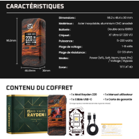 Rayden 220 Volcano Pahoehoe Rare Edition Akkuträger – BD VapeDer Rayden 220 Volcano Pahoehoe Rare Edition von BD Vape ist ein aussergewöhnlicher Hochleistungs-Akkuträger mit exklusivem Design. Sein fein graviertes Metallgehäuse und die tief wirkende Anodisierung sind von fliessender Vulkanlava inspiriert. Dadurch erhält jedes Gerät einen kraftvollen Charakter und eine besonders hochwertige Optik.Im Inneren arbeitet der schnelle und leistungsfähige XT Ultra GT 220 V1.1 Chipsatz. Die Ausgangsleistung lässt sich zwischen 5 und 220 Watt einstellen. Neben dem Bypass-Modus stehen im Power-Modus fünf unterschiedliche Leistungsprofile zur Verfügung: MTL, Soft, Normal, Hard und Pro. Im Pro-Modus kann die Leistungskurve individuell angepasst werden.Auch die Benutzeroberfläche lässt sich umfangreich personalisieren. Zur Auswahl stehen fünf verschiedene Designs sowie ein Custom-Modus, mit dem über einen Computer ein eigenes Bild importiert werden kann. Die passende Software ermöglicht ausserdem Firmware-Updates und zukünftige Funktionserweiterungen.Final Batch - Limitierte Edition 3000 Weltweit 17787BD Vape159,90 CHFsmoke-shop.ch159,90 CHF Rayden 220 Volcano Pahoehoe Rare Edition Akkuträger – BD VapeDer Rayden 220 Volcano Pahoehoe Rare Edition von BD Vape ist ein aussergewöhnlicher Hochleistungs-Akkuträger mit exklusivem Design. Sein fein graviertes Metallgehäuse und die tief wirkende Anodisierung sind von fliessender Vulkanlava inspiriert. Dadurch erhält jedes Gerät einen kraftvollen Charakter und eine besonders hochwertige Optik.Im Inneren arbeitet der schnelle und leistungsfähige XT Ultra GT 220 V1.1 Chipsatz. Die Ausgangsleistung lässt sich zwischen 5 und 220 Watt einstellen. Neben dem Bypass-Modus stehen im Power-Modus fünf unterschiedliche Leistungsprofile zur Verfügung: MTL, Soft, Normal, Hard und Pro. Im Pro-Modus kann die Leistungskurve individuell angepasst werden.Auch die Benutzeroberfläche lässt sich umfangreich personalisieren. Zur Auswahl stehen fünf verschiedene Designs sowie ein Custom-Modus, mit dem über einen Computer ein eigenes Bild importiert werden kann. Die passende Software ermöglicht ausserdem Firmware-Updates und zukünftige Funktionserweiterungen.Final Batch - Limitierte Edition 3000 Weltweit 17787BD Vape159,90 CHFsmoke-shop.ch159,90 CHF