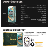 Mod Rayden 220 Volcano Turquoise Opal Rare Edition - BD VapeDer Rayden 220 Volcano Turquoise Opal Rare Edition von BD Vape begeistert mit seinem fein gravierten Metallgehäuse und einer einzigartigen türkisfarbenen Oberfläche mit mineralischen Reflexen. Das exklusive Design macht den leistungsstarken Akkuträger zu einem besonderen Sammlerstück für Liebhaber hochwertiger Hardware.Angetrieben wird der Rayden 220 von zwei separat erhältlichen 18650-Akkus. Der schnelle und reaktionsstarke XT Ultra GT 220 V1.1 Chipsatz ermöglicht eine einstellbare Leistung von 5 bis 220 Watt.Zur Auswahl stehen der Bypass- und der Power-Modus sowie fünf verschiedene Leistungsprofile: MTL, Soft, Normal, Hard und Pro. Im Pro-Modus lässt sich die Leistungskurve individuell an die persönlichen Vorlieben anpassen.Für eine persönliche Gestaltung der Benutzeroberfläche bietet der Akkuträger fünf auswählbare Designs. Im Custom-Modus kann zusätzlich ein eigenes Bild über einen Computer importiert werden. Die entsprechende Software ermöglicht ausserdem Firmware-Updates und die Anpassung der Benutzeroberfläche.Rare Edition - Limitierte Ausgabe - 3000 Stück Weltweit17788BD Vape159,90 CHFsmoke-shop.ch159,90 CHF Mod Rayden 220 Volcano Turquoise Opal Rare Edition - BD VapeDer Rayden 220 Volcano Turquoise Opal Rare Edition von BD Vape begeistert mit seinem fein gravierten Metallgehäuse und einer einzigartigen türkisfarbenen Oberfläche mit mineralischen Reflexen. Das exklusive Design macht den leistungsstarken Akkuträger zu einem besonderen Sammlerstück für Liebhaber hochwertiger Hardware.Angetrieben wird der Rayden 220 von zwei separat erhältlichen 18650-Akkus. Der schnelle und reaktionsstarke XT Ultra GT 220 V1.1 Chipsatz ermöglicht eine einstellbare Leistung von 5 bis 220 Watt.Zur Auswahl stehen der Bypass- und der Power-Modus sowie fünf verschiedene Leistungsprofile: MTL, Soft, Normal, Hard und Pro. Im Pro-Modus lässt sich die Leistungskurve individuell an die persönlichen Vorlieben anpassen.Für eine persönliche Gestaltung der Benutzeroberfläche bietet der Akkuträger fünf auswählbare Designs. Im Custom-Modus kann zusätzlich ein eigenes Bild über einen Computer importiert werden. Die entsprechende Software ermöglicht ausserdem Firmware-Updates und die Anpassung der Benutzeroberfläche.Rare Edition - Limitierte Ausgabe - 3000 Stück Weltweit17788BD Vape159,90 CHFsmoke-shop.ch159,90 CHF