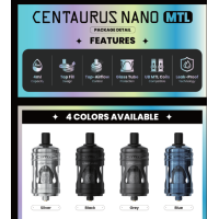 Centaurus Nano MTL 4ml 27mm - Lost Vape - Fertigcoil VerdampferPräziser MTL-Genuss in kompakter FormDer Centaurus Nano MTL von Lost Vape ist ein hochwertiger Clearomizer, der speziell für Mouth-to-Lung-Dampfer entwickelt wurde, die grössten Wert auf intensive Aromen und ein naturgetreues Zugverhalten legen.Mit einer grosszügigen Füllkapazität von 4 ml und einem praktischen Top-Fill-System lässt sich der Tank schnell und sauber nachfüllen – der rutschsichere, gleitende Top Cap sorgt dabei zuverlässig für Leckschutz.Der regelbare Top-Airflow ermöglicht eine präzise Anpassung des Luftwiderstands für ein authentisches MTL-Zuggefühl. Dank des kompakten Durchmessers von 27 mm passt der Centaurus Nano MTL bündig auf gängige Mods und macht dabei eine ausgezeichnete Figur.Kompatibel mit den bewährten UB MTL Series Coils – im Lieferumfang bereits enthalten als 0,8 Ω und 1,2 Ω Variante, sodass du beide Stile direkt ausprobieren kannst.17830Lost Vape36,00 CHFsmoke-shop.ch36,00 CHF Centaurus Nano MTL 4ml 27mm - Lost Vape - Fertigcoil VerdampferPräziser MTL-Genuss in kompakter FormDer Centaurus Nano MTL von Lost Vape ist ein hochwertiger Clearomizer, der speziell für Mouth-to-Lung-Dampfer entwickelt wurde, die grössten Wert auf intensive Aromen und ein naturgetreues Zugverhalten legen.Mit einer grosszügigen Füllkapazität von 4 ml und einem praktischen Top-Fill-System lässt sich der Tank schnell und sauber nachfüllen – der rutschsichere, gleitende Top Cap sorgt dabei zuverlässig für Leckschutz.Der regelbare Top-Airflow ermöglicht eine präzise Anpassung des Luftwiderstands für ein authentisches MTL-Zuggefühl. Dank des kompakten Durchmessers von 27 mm passt der Centaurus Nano MTL bündig auf gängige Mods und macht dabei eine ausgezeichnete Figur.Kompatibel mit den bewährten UB MTL Series Coils – im Lieferumfang bereits enthalten als 0,8 Ω und 1,2 Ω Variante, sodass du beide Stile direkt ausprobieren kannst.17830Lost Vape36,00 CHFsmoke-shop.ch36,00 CHF