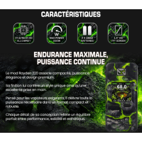 Mod Rayden 220 Volcano Emerald Magma Rare Edition 1000pc - BD VapeDer Mod Rayden 220 Volcano Emerald Magma Rare Edition 1000pc - BD Vape&nbsp;begeistert mit seinem fein gravierten Metallgehäuse und einer einzigartigen türkisfarbenen Oberfläche mit mineralischen Reflexen. Das exklusive Design macht den leistungsstarken Akkuträger zu einem besonderen Sammlerstück für Liebhaber hochwertiger Hardware.Angetrieben wird der Rayden 220 von zwei separat erhältlichen 18650-Akkus. Der schnelle und reaktionsstarke XT Ultra GT 220 V1.1 Chipsatz ermöglicht eine einstellbare Leistung von 5 bis 220 Watt.Zur Auswahl stehen der Bypass- und der Power-Modus sowie fünf verschiedene Leistungsprofile: MTL, Soft, Normal, Hard und Pro. Im Pro-Modus lässt sich die Leistungskurve individuell an die persönlichen Vorlieben anpassen.Für eine persönliche Gestaltung der Benutzeroberfläche bietet der Akkuträger fünf auswählbare Designs. Im Custom-Modus kann zusätzlich ein eigenes Bild über einen Computer importiert werden. Die entsprechende Software ermöglicht ausserdem Firmware-Updates und die Anpassung der Benutzeroberfläche.Rare Edition - Limitierte Ausgabe - 3000 Stück Weltweit17858BD Vape159,90&nbsp;CHFsmoke-shop.ch159,90&nbsp;CHF