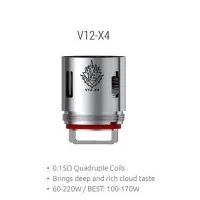 3x TFV12 -X4 Verdampferköpfe 0.15 ohmLieferumfang:3x TFV12 x4 Verdampferköpfe 0.15 ohm  The V12-x4 coil at 0.15 Ω  Wattage range is 100 – 170 watts , deep and rich clut taste ! Quadruple Coils  371912,90 CHFsmoke-shop.ch12,90 CHF