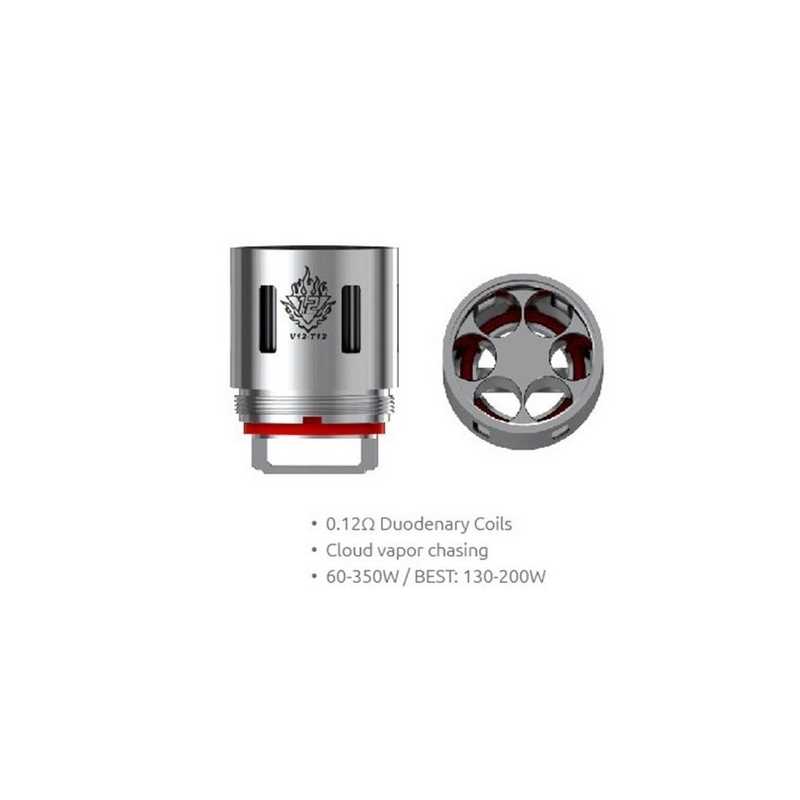 3x TFV12 T12 VerdampferköpfeLieferumfang:3x TFV12 T6 Verdampferköpfe 0.12 ohm  SMOK V12-T12 is a 0.12ohm duodenary coil which is a spare part for TFV12 atomizer.   3794Smoketech12,90 CHFsmoke-shop.ch12,90 CHF
